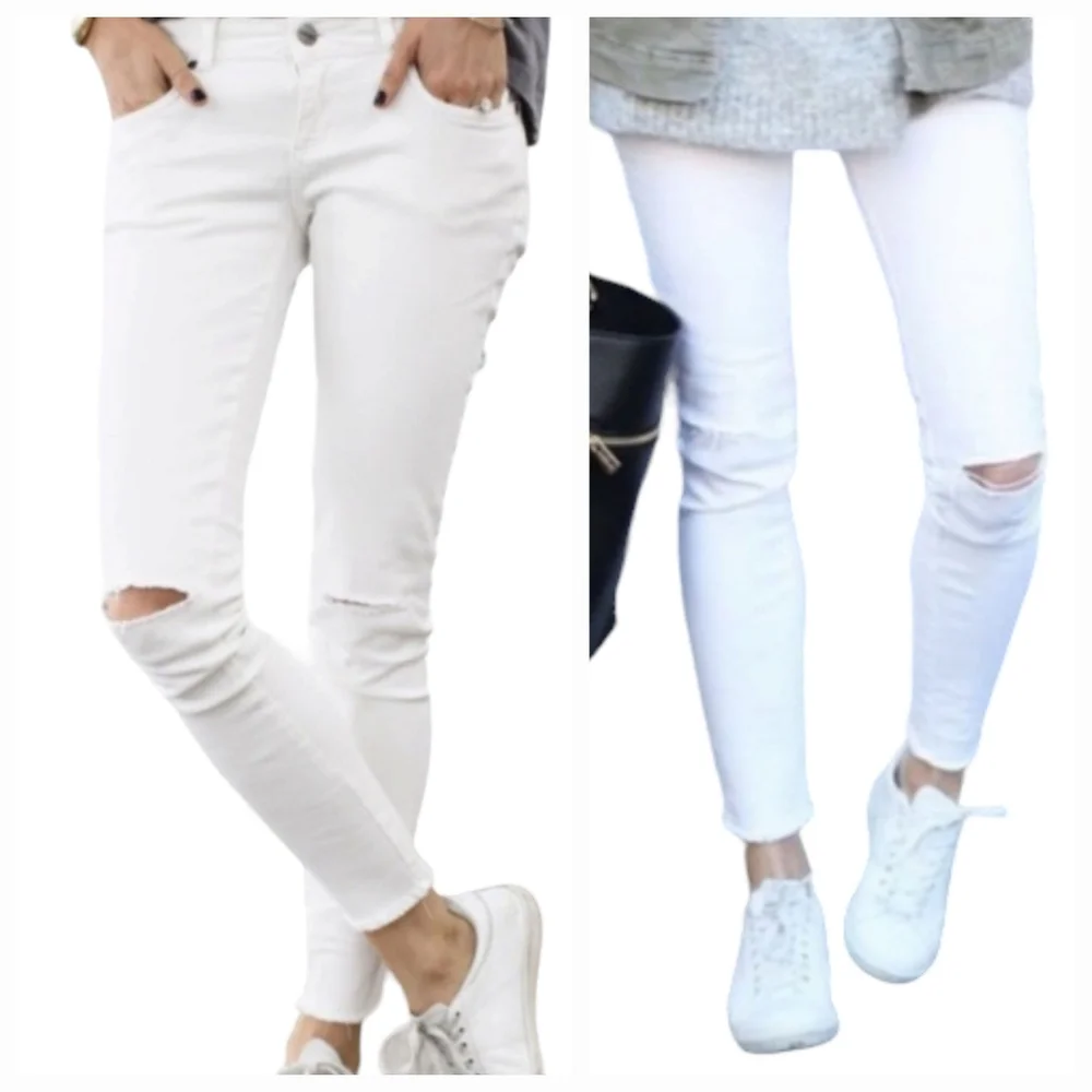 NWT Anine Bing Jeans Skinny White Knee Slit Frayed Low Rise Grunge Indie Sleeze - Picture 2 of 16